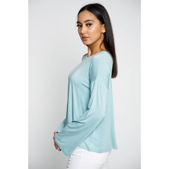 Mint Blue Single Cold Shoulder Top - Picture 3 of 4